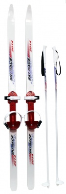 Лыжи подростковые "Ski Race" бел/черн (крепления пласт.универс, палки 140/105) /Ковров